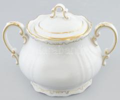 Zsolnay cukortartó, porcelán, jelzett, kopásnyomokkal, m: 11 cm
