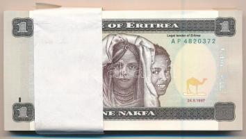 Eritrea 1997. 1N (78x) kötegelővel, közte sorszámkövetők T:I Eritrea 1997. 1 Nakfa (78x) with wrapper, within consecutive serials C:UNC Krause P#1