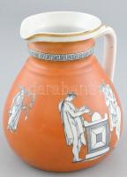 Antik fajansz kancsó görög jelenetekkel, jelzés nélkül, mázrepedésekkel, kis kopásokkal, m: 16 cm