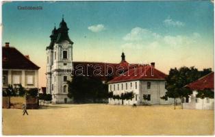 1916 Celldömölk, templom. Vasúti levelezőlapárusítás 1. sz. 1915. (EK)