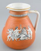 Antik fajansz kancsó görög jelenetekkel, jelzés nélkül, mázrepedésekkel, kis kopásokkal, m: 19 cm