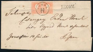 1860 2 x 5kr (hajtott) + 10kr ajánlott levélen / 2 x 5kr (folded) + 10kr on registered cover "ZOMBA" - Pest