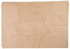 1917 tengerész zubbony kézzel rajzolt terve, 3 db, 63x90 cm (2 db) és 71x96 cm (1 db)