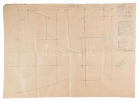 1917 tengerész zubbony kézzel rajzolt terve, 3 db, 63x90 cm (2 db) és 71x96 cm (1 db)