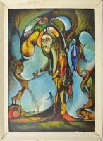N. Gál János: Ébredések. Olaj, farost, keretben, jelzett, 50,5x35 cm  (Talán akkor vagyok legközelebb, ha azt mondom tárgyas meditációk mikor a gondolkodást kikapcsolom és valami belülről vezeti az ecsetet, akik és amik hatottak rám, Csontváry, Chagall, Bizánc.)