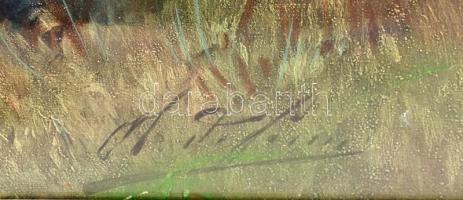 Dekoratív, üvegezett fakeret vadászat témájú nyomattal, hátoldalán M. Knoedler felragasztott címkéve...