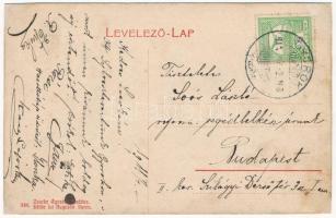 1911 Gyorok, Ghioroc; Görögkeleti templom, Fő tér, villamosok, üzlet. Zsurka Ágoston kiadása / Ortho...