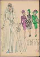 cca 1940 16 db menyasszonyi öltözékről készült divatkép. Nyomat, papír, egyik sérült. 28x20 cm