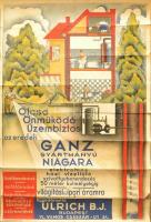 cca 1930 Ganz gyártmányú Niagara szivattyú nagy méretű reklám plakát Kardos L. M. jelzéssel. Litográfia 63x90 cm Kis szakadásokkal. / Litho advertising poster with small tears