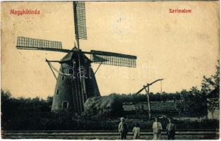1909 Nagykikinda, Kikinda; szélmalom, vasúti sín, gémeskút. W.L. Bp. 2138. / windmill, railway track, shadoof (r)