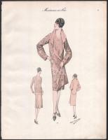 cca 1930 5 db art deco női divatkép (Manteaux en loie). Nyomat, papír, Atelier Bachwitz kiadása. 36,...