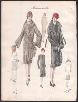 cca 1930 5 db art deco női divatkép (Manteaux en loie). Nyomat, papír, Atelier Bachwitz kiadása. 36,...