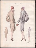 cca 1930 5 db art deco női divatkép (Manteaux en loie). Nyomat, papír, Atelier Bachwitz kiadása. 36,...