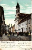 1900 Nagyszombat, Tyrnau, Trnava; Orsolyák zárdája, Nagy Lajos utca, Milchspeiser Lázár és Manheim Jakob üzlete / street, nunnery, shops (EK)