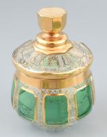 Koloman Moser kristály üveg mokkás készlet. XX. sz. eleje. Hat személyes, komplett. Aranyozott, csis...