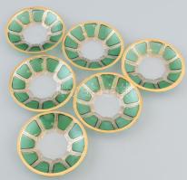 Koloman Moser kristály üveg mokkás készlet. XX. sz. eleje. Hat személyes, komplett. Aranyozott, csis...