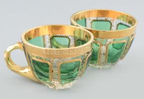 Koloman Moser kristály üveg mokkás készlet. XX. sz. eleje. Hat személyes, komplett. Aranyozott, csis...