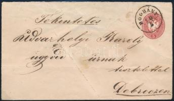 ~1867 5kr díjjegyes boríték / PS-cover &quot;BOGDÁNY&quot; - Debreczen