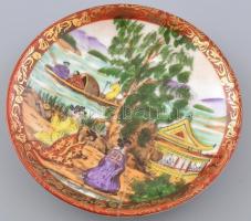 Japán mintás porcelán teás készlet. Hat személyes. Kézzel festett, jelzett, egy tányér ragasztott. 4...