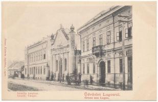 Lugos, Lugoj; Izraelita templom, zsinagóga, Concordia és Bäumel Steiner üzlete. Nemes Kálmán kiadása / synagogue, shops (r)