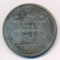 1930. 5P Ag "Horthy jobbra" T:3 patina Adamo P8