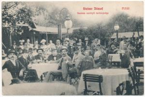 1908 Piski, Simeria; Steiner József Szarvas vendéglő kerthelyisége, cigány muzsikusbanda / restaurant garden, gypsy music band (EK)