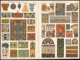 cca 1900 4 db színes ékítmény témájú nyomat a Pallas Nagy Lexikonából, jobb felső sarkában kissé foltos, 24x15,5 cm