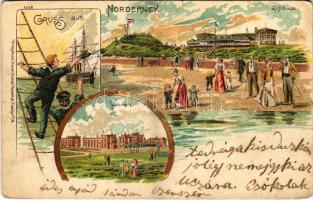 1901 Norderney, Seehospiz, Giftbude. Verlag & Druck Kunstanstalt Rosenblatt Art Nouveau, litho (fl)