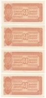 Jugoszlávia 1944. 20D (4x) közte sorszámkövető pár, az összes bankjegy azonos kötegből származik &qu...