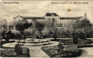 1911 Nagyszeben, Hermannstadt, Sibiu; Erlenpark und k.u.k. Garnison-Spital / Erlen park, Osztrák-magyar helyőrségi kórház. Verlag Karl Graef / park, K.u.K. military garrison hospital (EM)