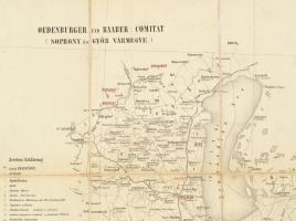 cca 1860 Sopron és Győr vármegye térképe. Rézmetszet vászonra kasírozva 53x36 cm