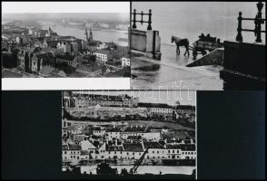 cca 1870 és 1945 között készült budapesti felvételek, 5 db mai nagyítás (az épülő első Erzsébet híd, a budai várhegy oldala, felrobbantott Lánchíd, stb.), 10x15 cm
