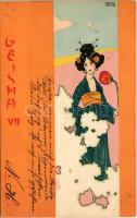 1901 Geisha VII. Christoph Reissers Söhne. Asian style Art Nouveau litho s: Raphael Kirchner