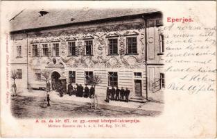 1901 Eperjes, Presov; A cs. és kir. 67. sz. gyalogezred középső laktanyája. Divald / Mittlere Kaserne des K.u.k. Inf.-Reg. Nr. 67 / Austro-Hungarian military infantry barracks (fl)