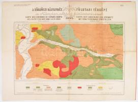 1895 A körmöci bányavidék földtani térképe, északi és déli rész, 2 db térkép, M. Kir. Földtani Intézet, hajtott, 72×92 cm + A körmöci bányavidék földtani viszonyai bányageológiai szempontból, tanulmány, vágatlan példány / Geological maps (2×) of the Körmöc (Kremnica, Kremnitz) region (north and south) + monograph