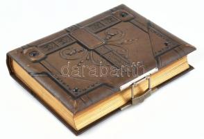 Antik, XIX. sz. fotóalbum, dombornyomott, historizáló ornamentikával díszített bőrkötésben, réz csat...