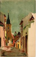 Pozsony, Pressburg, Bratislava; utca, templom / street view, church. H. Koch Wien I. No. 17. litho
