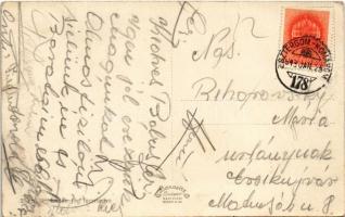 1943 Dunaalmás, látkép a fürdőszállóval + "ESZTERGOM - KOMÁROM 178" vasúti mozgóposta bély...