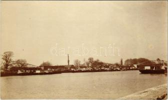 Komárom, Komárnó; Kis Duna, híd, kikötő gőzhajókkal / Danube river port, ships. photo