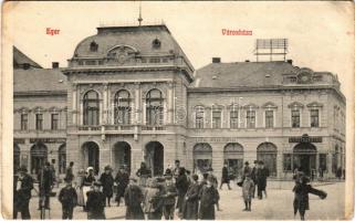 Eger, Városháza, gyógyszertár, Lázár Jónás és Társai üzlete, piac (tűnyomok / pin marks)