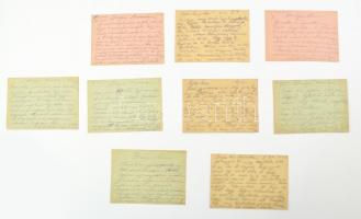1940 M. Kir. 207/3. KLGS Munkásszázad zsidó munkaszolgálatos által hazaküldött levelezőlapok, 9 db, ...