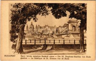 Budapest I. Szent István templom (Bazilika) Budáról nézve, Lánchíd. Rigler r.-t. 208. sz. s: Zádor István