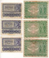 Ausztria 1922. 10K (3x) + 20K + 100K (4x) + 1000K T:III,III- Austria 1922. 10 Kronen (3x) + 20 Kronen + 100 Kronen (4x) + 1000 Kronen C:F,VG