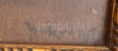 Horváth G. Andor (1876-1966): Hírek. Olaj, karton, jelezve jobbra lent. Dekoratív fakeretben. 42×25 ...