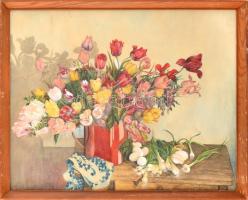 Móricz Margit (1902-1990): Csendélet. Akvarell, papír, jelzett. Üvegezett fakeretben. 41×48 cm