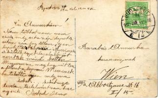 1912 Tőzsde-Értesítések: Szorulás. Humoros reklámlap újságot olvasó kisgyerekkel a bili mellett / Ne...