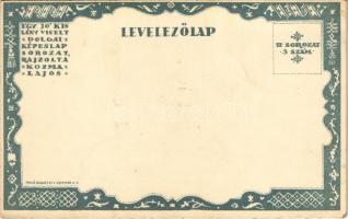 Babaszoba. Egy jó kislány viselt dolgai II. sorozat 3. szám. / Hungarian art postcard s: Kozma Lajos