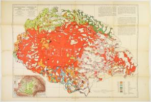 cca 1920-40 Magyarország néprajzi térképe a népsűrűség alapján, ún. Vörös térkép, szerk.: Gróf Teleki Pál, 1: 1.000.000, hajtva, szakadással, 94,5x62,5 cm