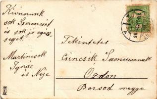 Boldog új évet! Léghajós üdvözlet arany díszítéssel / New Year greeting with airship, golden decorat...