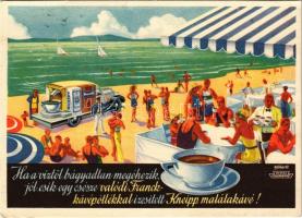 1937 Franck kávépótlóval ízesített Kneipp malátakávé reklám. Franck Henrik Fiai Rt. hangszórós reklámautója, Klösz Coloroffset / Hungarian malt coffee advertisement s: Gebhardt (EK)